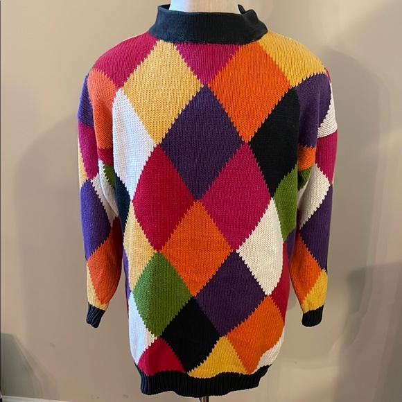 Vintage 1980s Express Tricot Harlequin Sweater. Original owner. Size Large. GUC - Picture 1 of 4